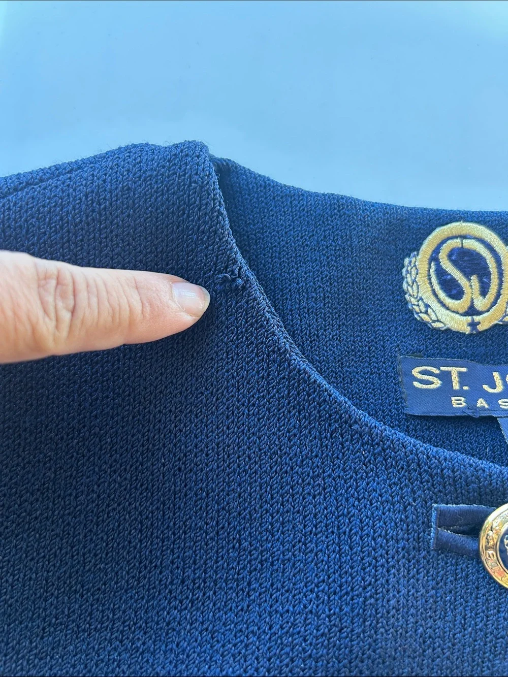 St. John Navy Knit Longline Jacket with Gold Buttons - Picture 9 of 11